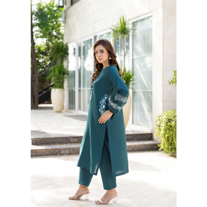 UZA-01 Rang e Elegance by Zaaria 2 Pc Embroidered Dhanak Co-Ords Set