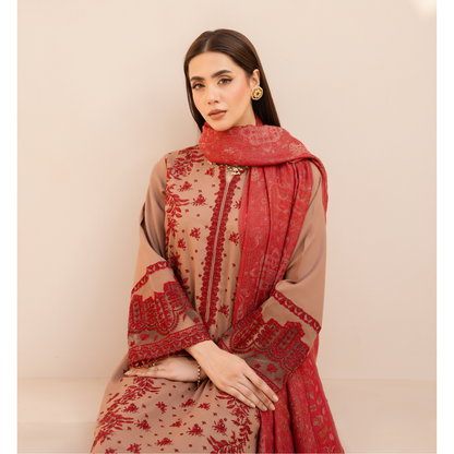 UA-140 Embroidered Dhanak Dress with Pashmina Shawl | Ready to Wear | Asian Clothes