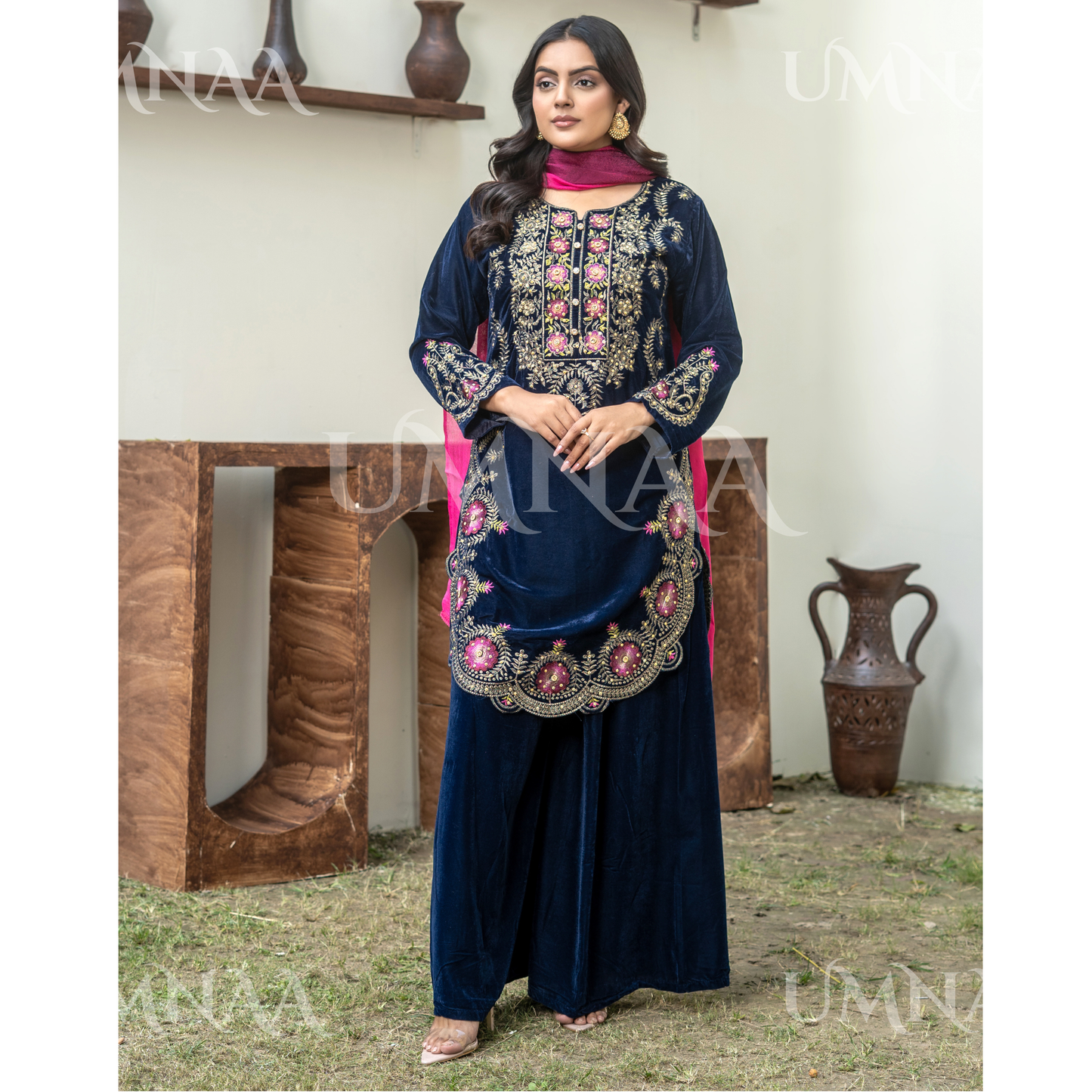 UA-141 3 Luxury Velvet Sharara collection by Umnaa