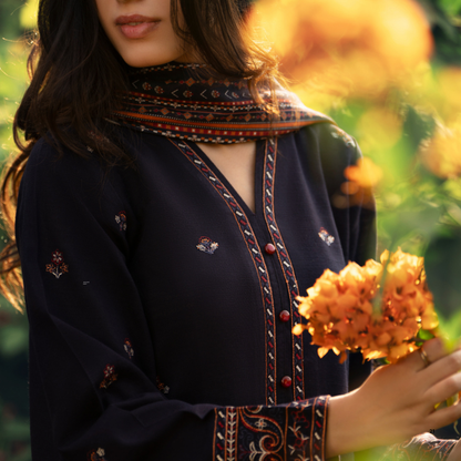 UCA-33 "Shadows" Embroidered Khaddar with Wool Shawl Winter Collection by Casuallite