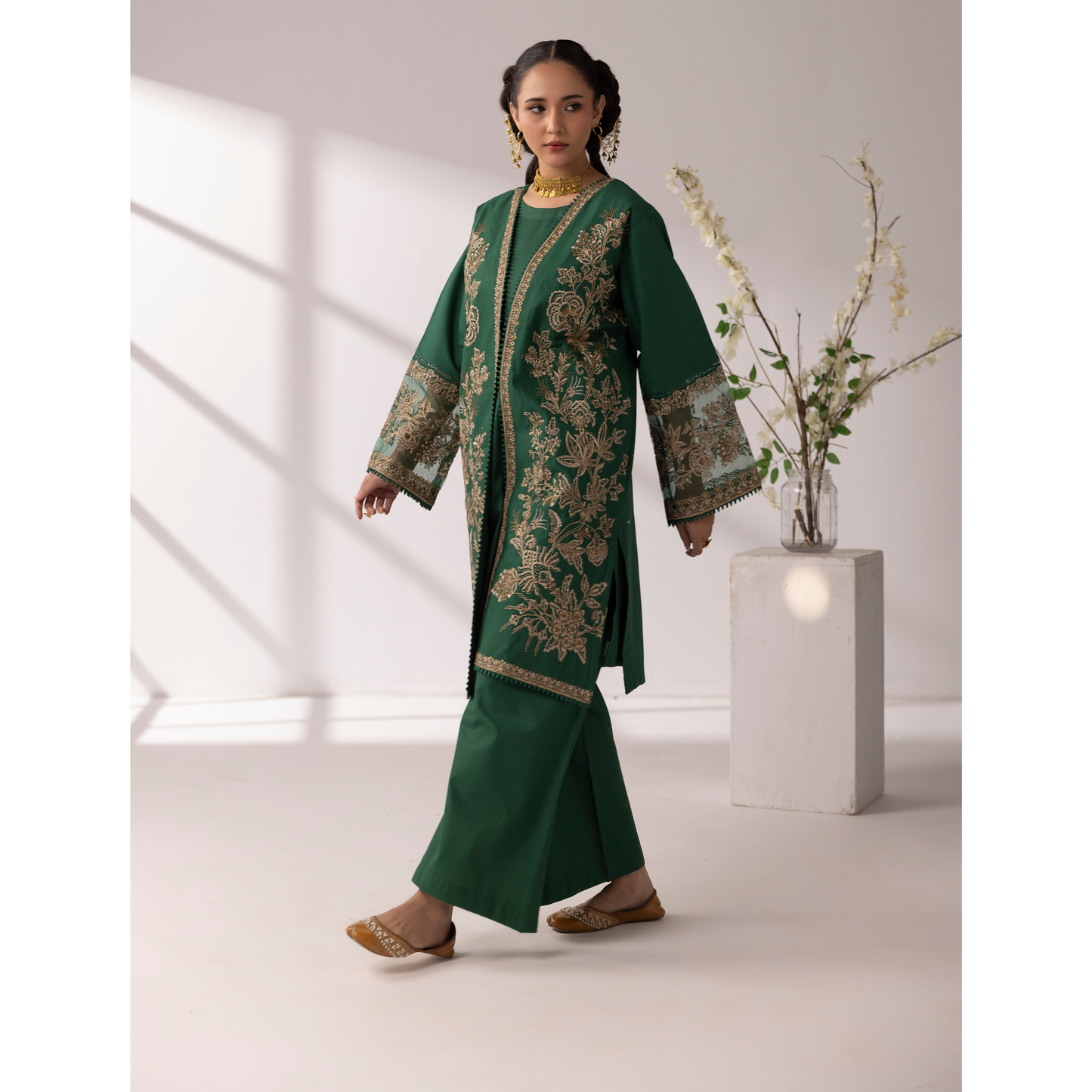 UMS-52 Maria.B inspired Embroidered Khaddar Jacket style dress with chiffon Duppatta by Simrans