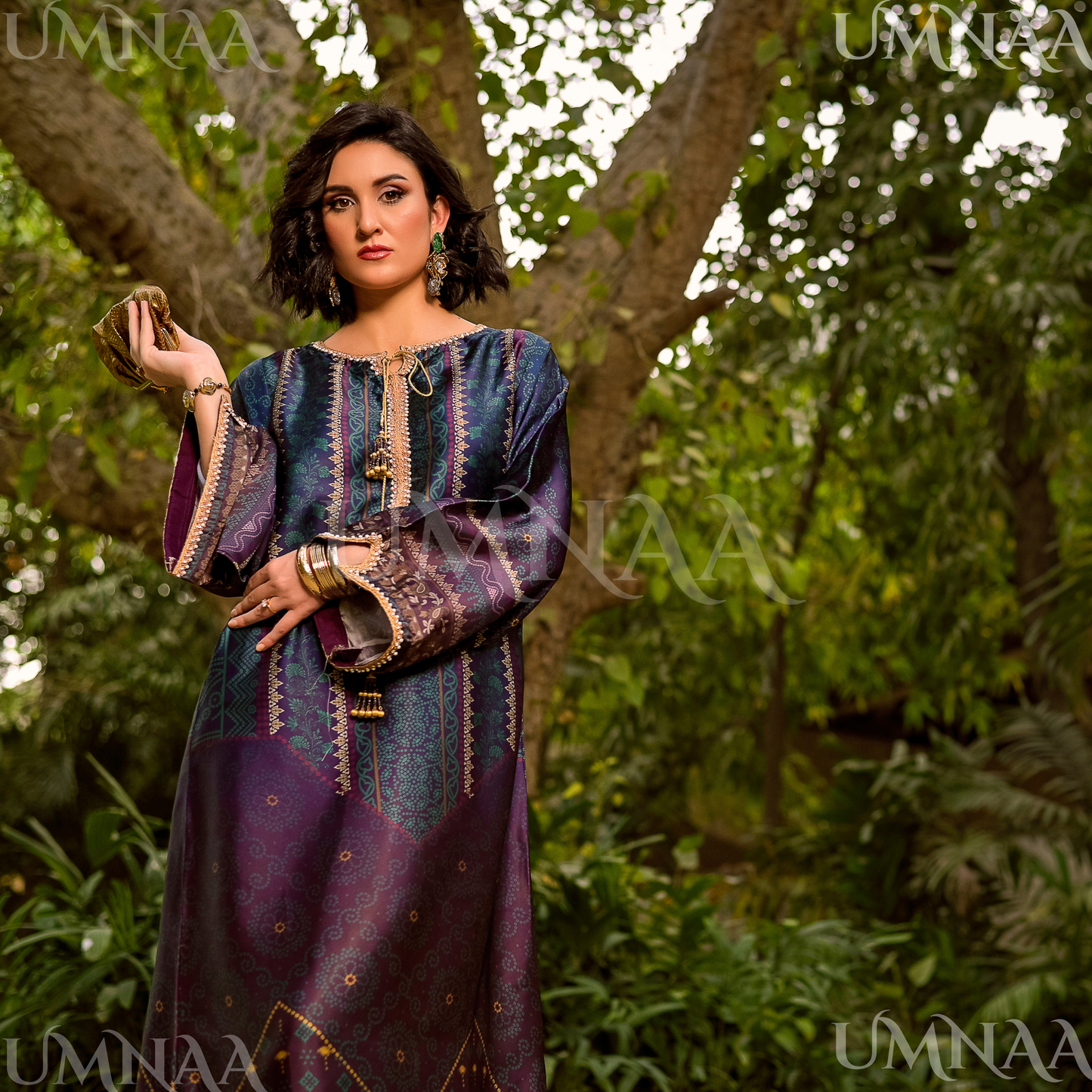 UA-160 Printed Silk kaftan Style long Maxi 1 PC  | Ready to wear | Umnaa