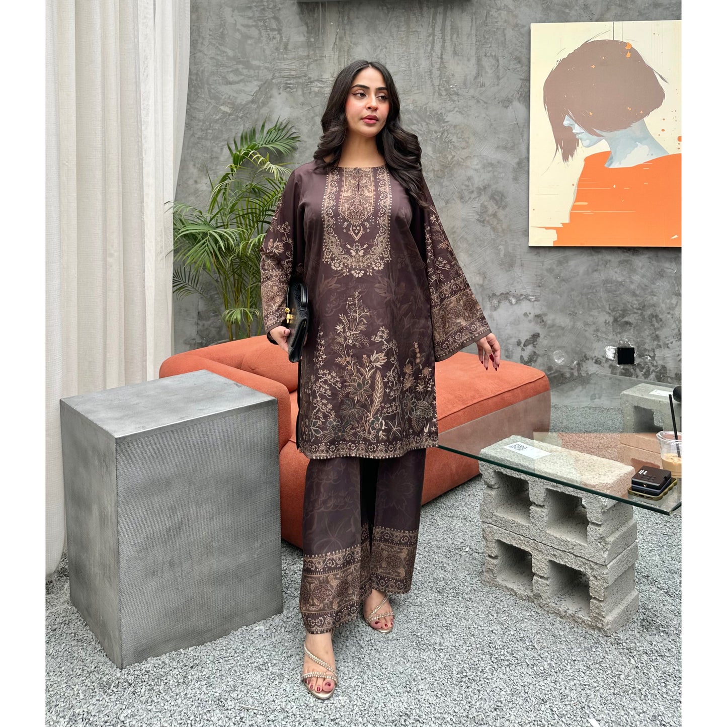 UA-169 Silk Printed Co-Ords Set by Umnaa | Ready to Wear Modest fashion Asian