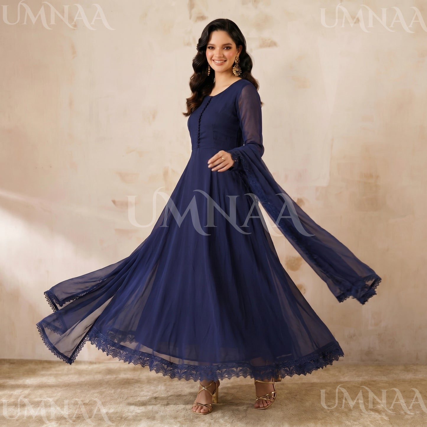 UA-204 Luxury Embroidered Chiffon Frock Collection 3 Pc | Ready to Wear | Umnaa
