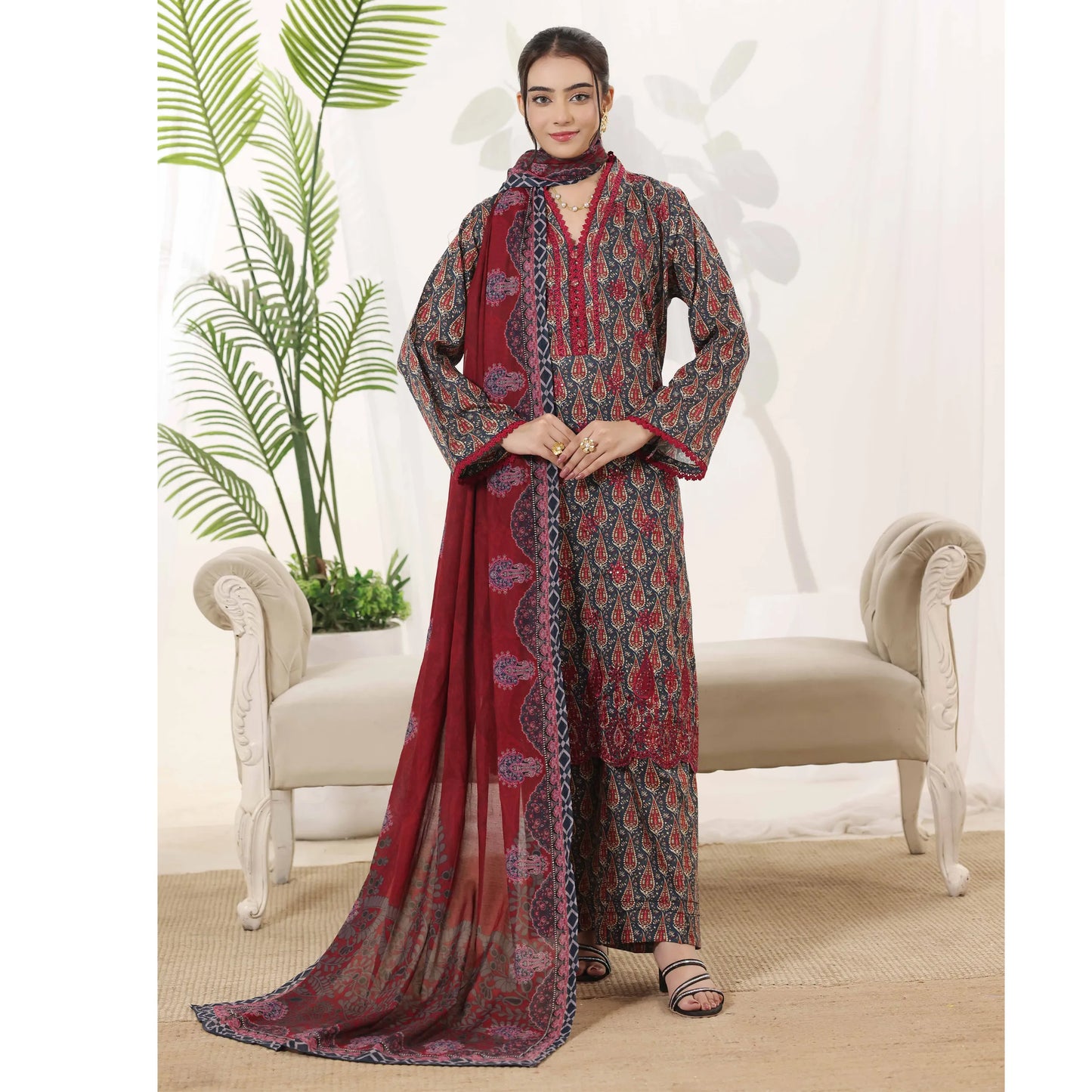 USN-22 Embroidered Chikankari Lawn 3 Piece Summer Collection by saphron | Ready to Wear Pakistani Asian Eastern wear