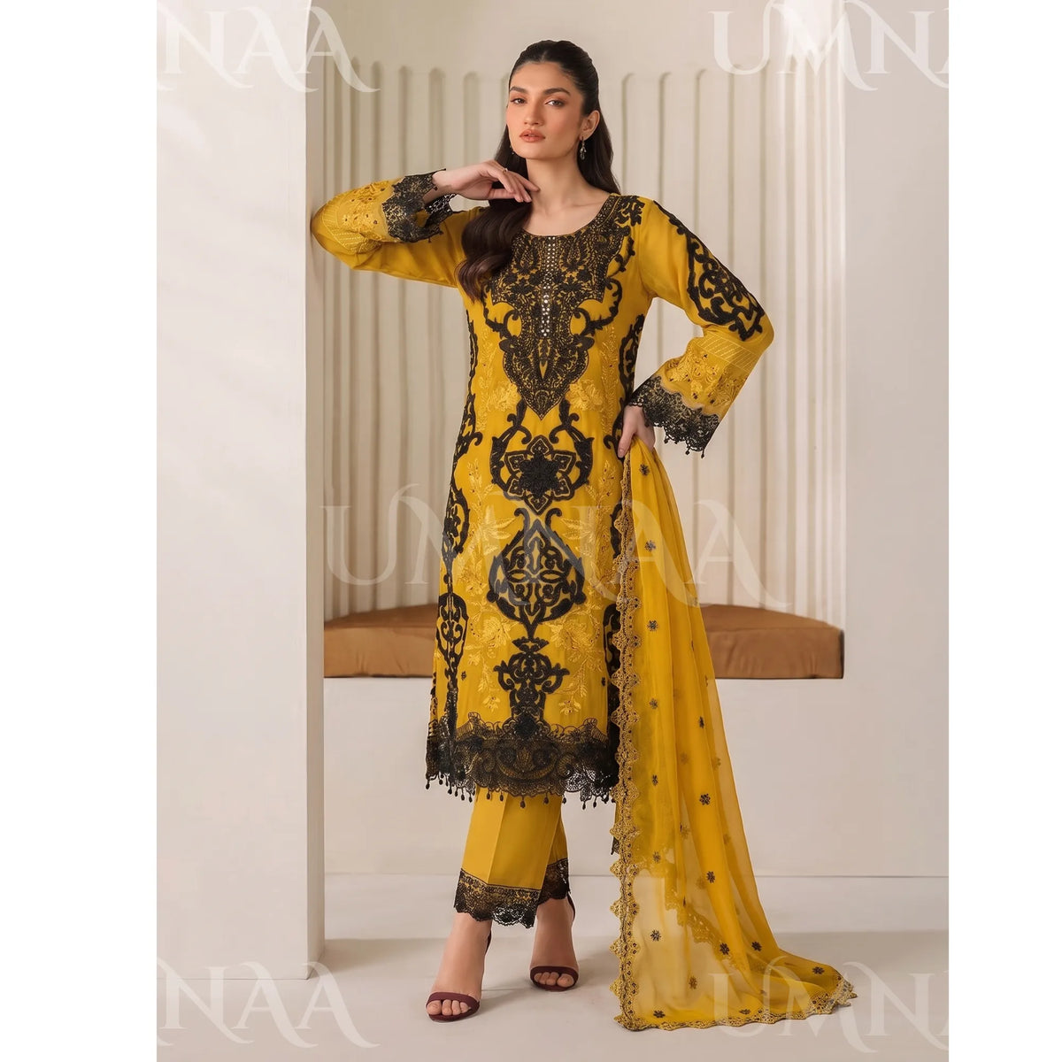 UA-296 Embroidered Chiffon 3 Pc Collection | Umnaa