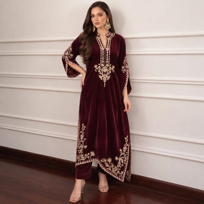 UA-316 Luxury Velvet Kaftan Style Co-Ord Set | Umnna