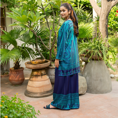 Sëleñe Raw Silk Printed Co-Ords Set by Karma Collection | Ready to Wear Modest fashion Asian