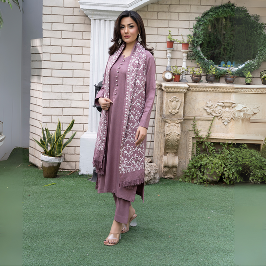 3 Pc Dhanak Dress with Embroidered Shawl | Winter Collection | Raniya.h | UMRAH0801