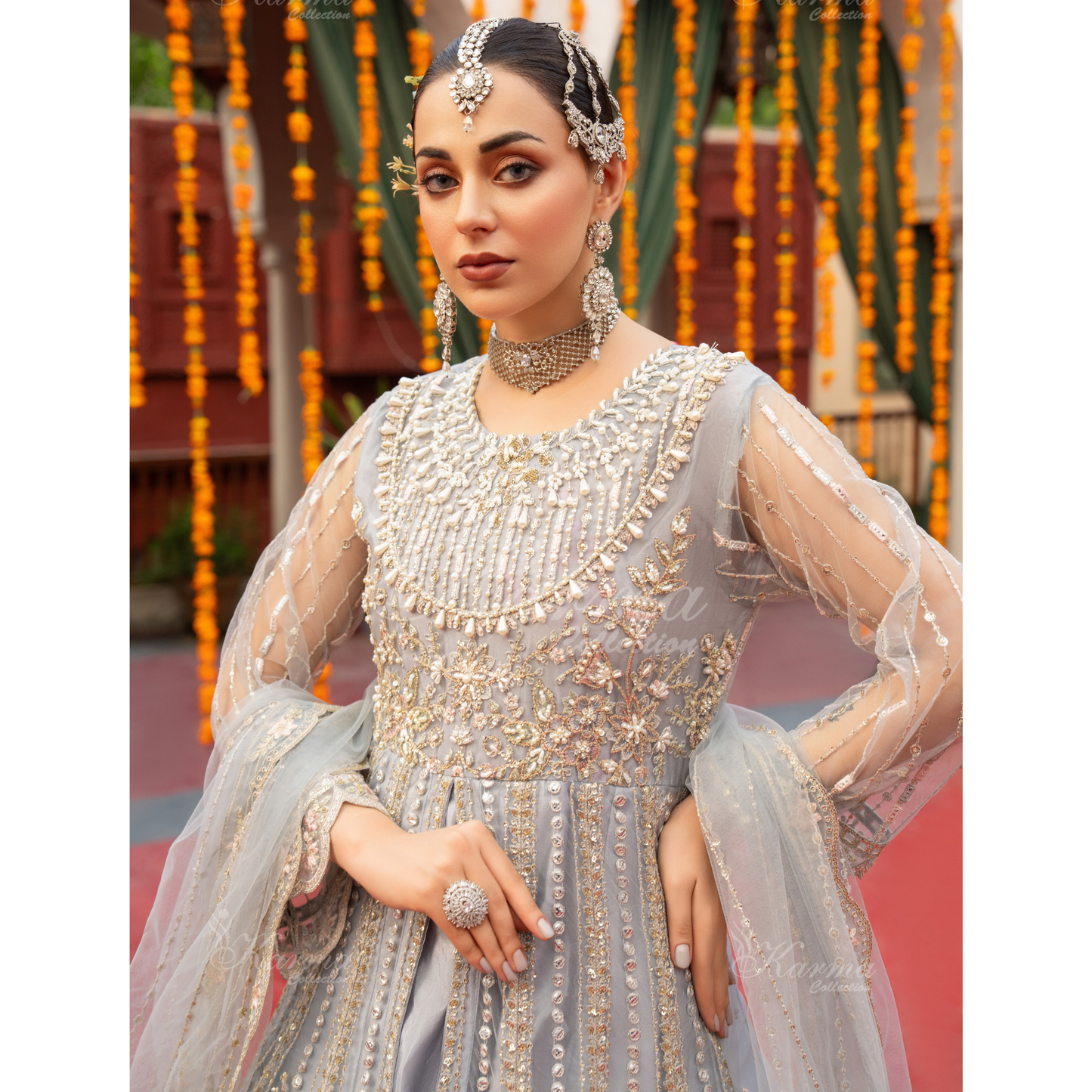 Luxury Embroidered soft Net long Maxi | Wedding Collection | karma Collection | UMKC01301