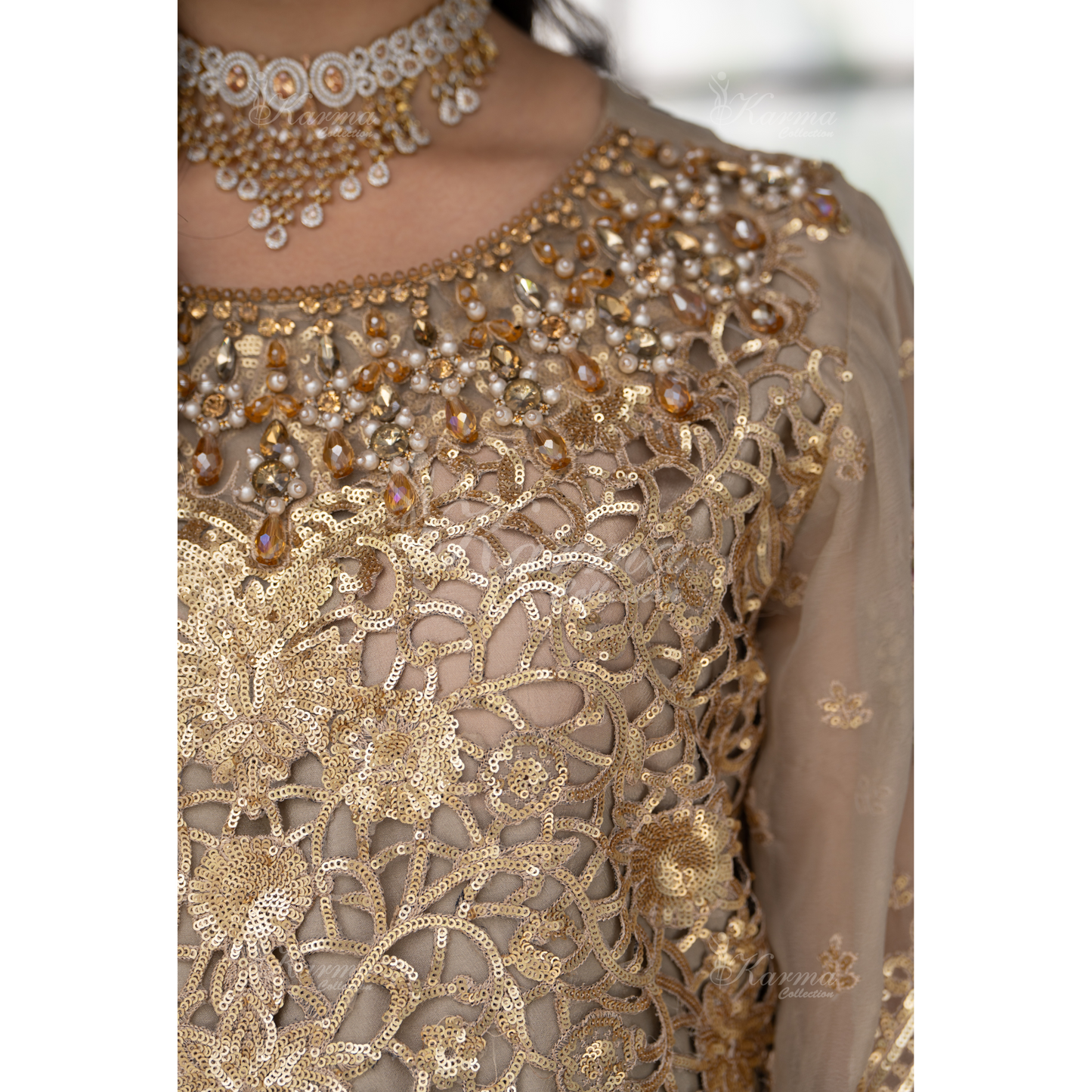 Luxury Embroidered Chiffon long Maxi with chiffon duppata  | Wedding Collection | karma Collection | UMKC01101