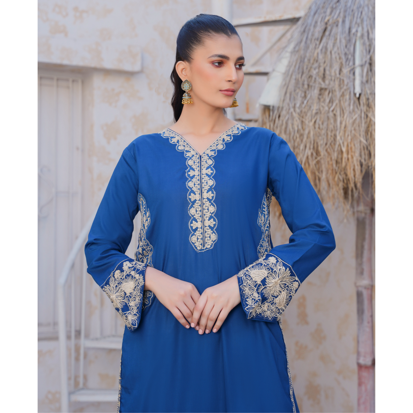 U-71 Embroidered Linen with Pockets 2 Pc Co Ord Set Dress | Ready to wear | UMNAA