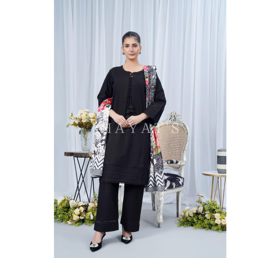 (Black) Khaddar Dress with Shawl |3 Pc| Winter Collection | Hayats
