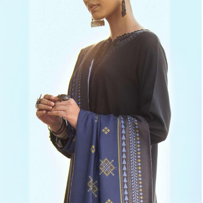 (Black) 3 Piece Embroidered Dhanak Ready to Wear Collection by Casuallite | UMCAE0605
