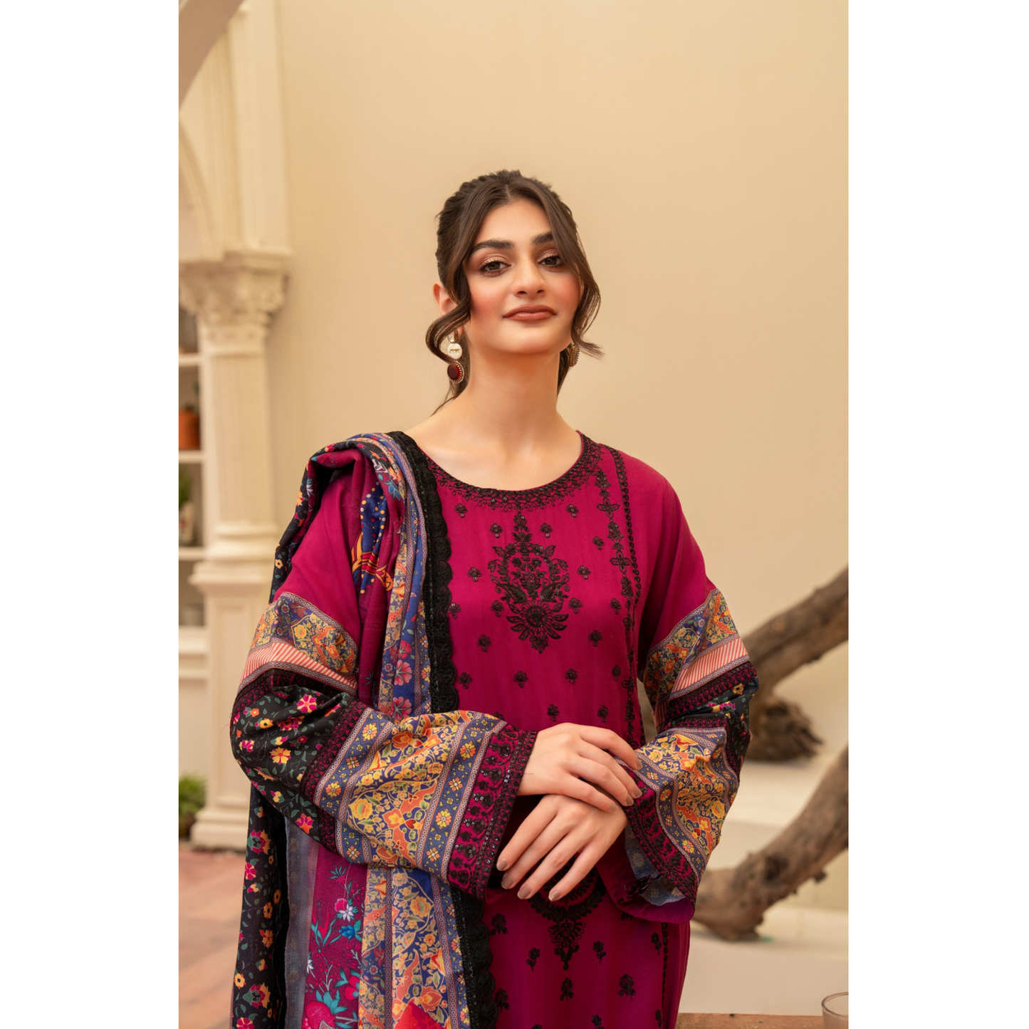 (Rose Red) 3 Pc Ready to Wear Embroidered Printed Collection | Karma Collection | UMKC0803