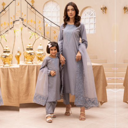 UMS-14 3 Pc Mother & Daughter Luxury Cambric Cotton by Simrans