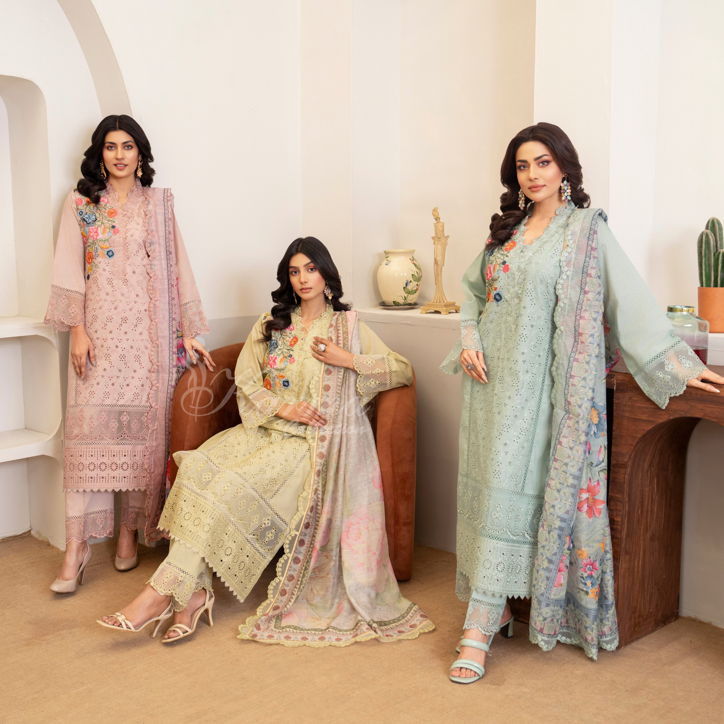 UKC-27 Embroidered Cambric Cotton Ready to Wear 3 Pc - Karma Collection