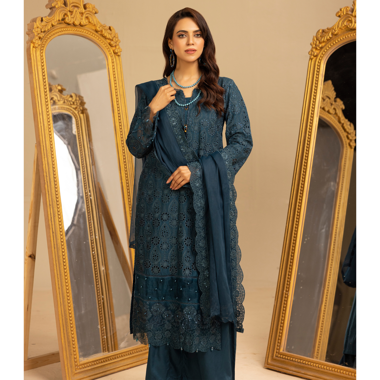 UMS-18 Embroidered Linen Chikenkari 3 Pc Pakistani Dress | Ready to wear | Simrans