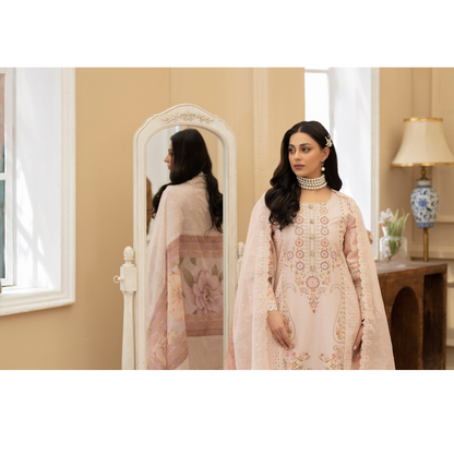 KC-1434 Embroidered Chikenkari Cambric Cotton Dress Ready to Wear 3 Pc - Karma Collection