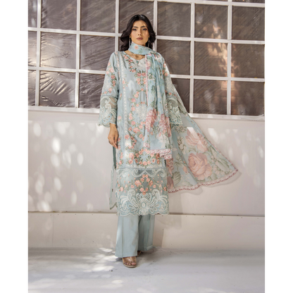 Floral Embroidered Viscose Linen 3 Pc Pakistani Dress | Ready to wear | Traditional Thread