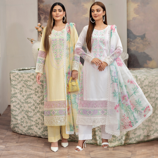 KC-1451 Embroidered Chikenkari Cotton Collection Ready to Wear 3 Pc - Karma Collection