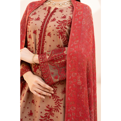 UA-140 Embroidered Dhanak Dress with Pashmina Shawl | Ready to Wear | Asian Clothes