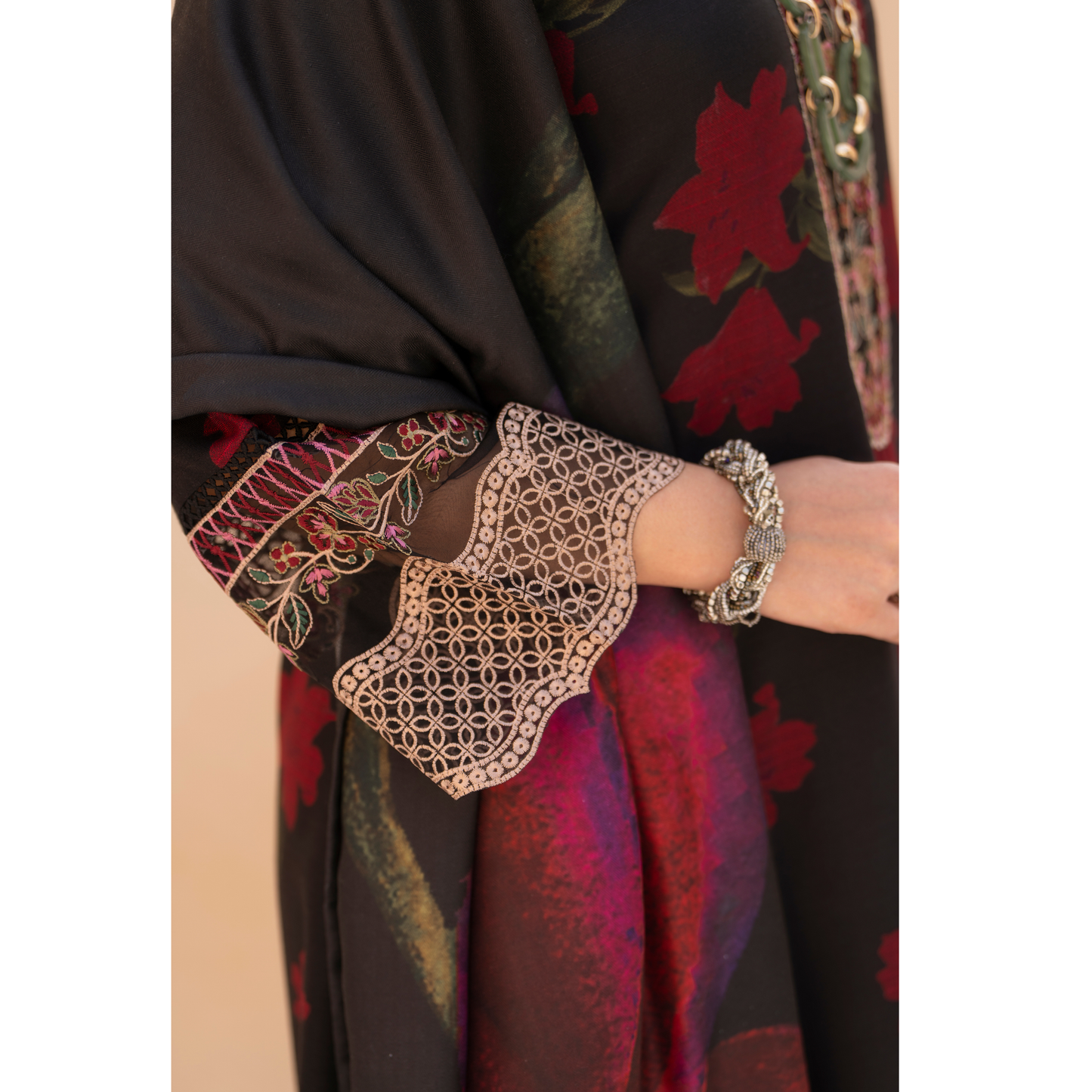 RA-24 Embroidered Printed Dhanak dress with Wool Shawl  by Raniya.h