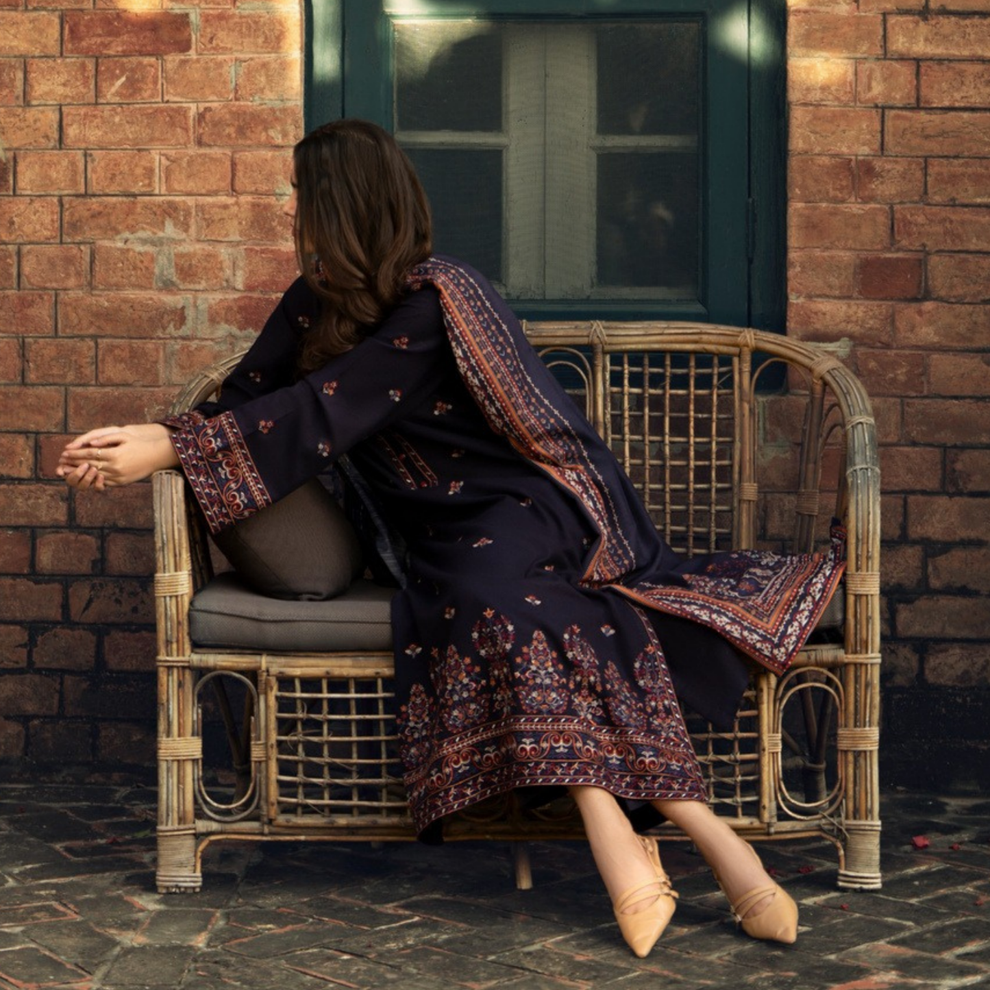 UCA-33 "Shadows" Embroidered Khaddar with Wool Shawl Winter Collection by Casuallite