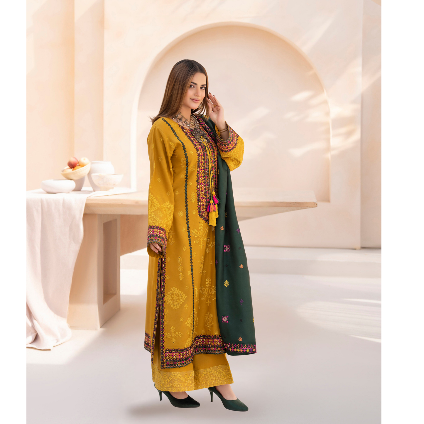 "Mishaal" Khat Edition Luxury Embroidered 3 Piece by Karma Collection