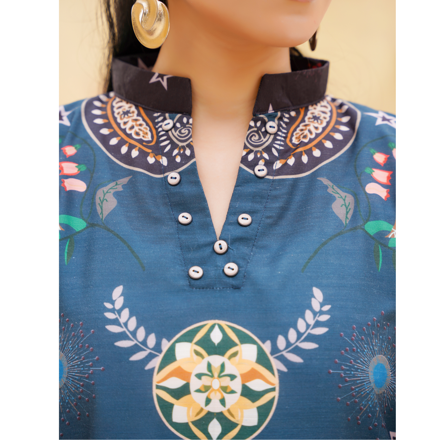 UA-157 Printed Slub Khaddar Kaftan Co-Ord Set | Winter 2 Piece Outfit