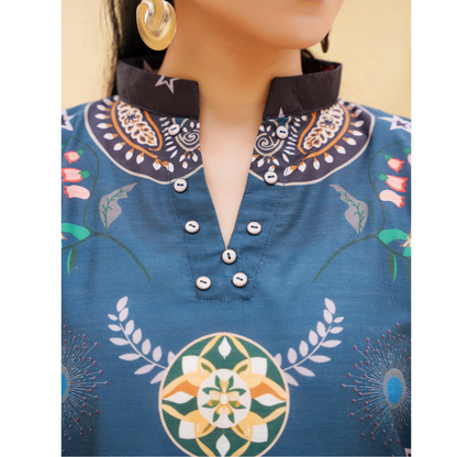 UA-157 Printed Slub Khaddar Kaftan Co-Ord Set | Winter 2 Piece Outfit
