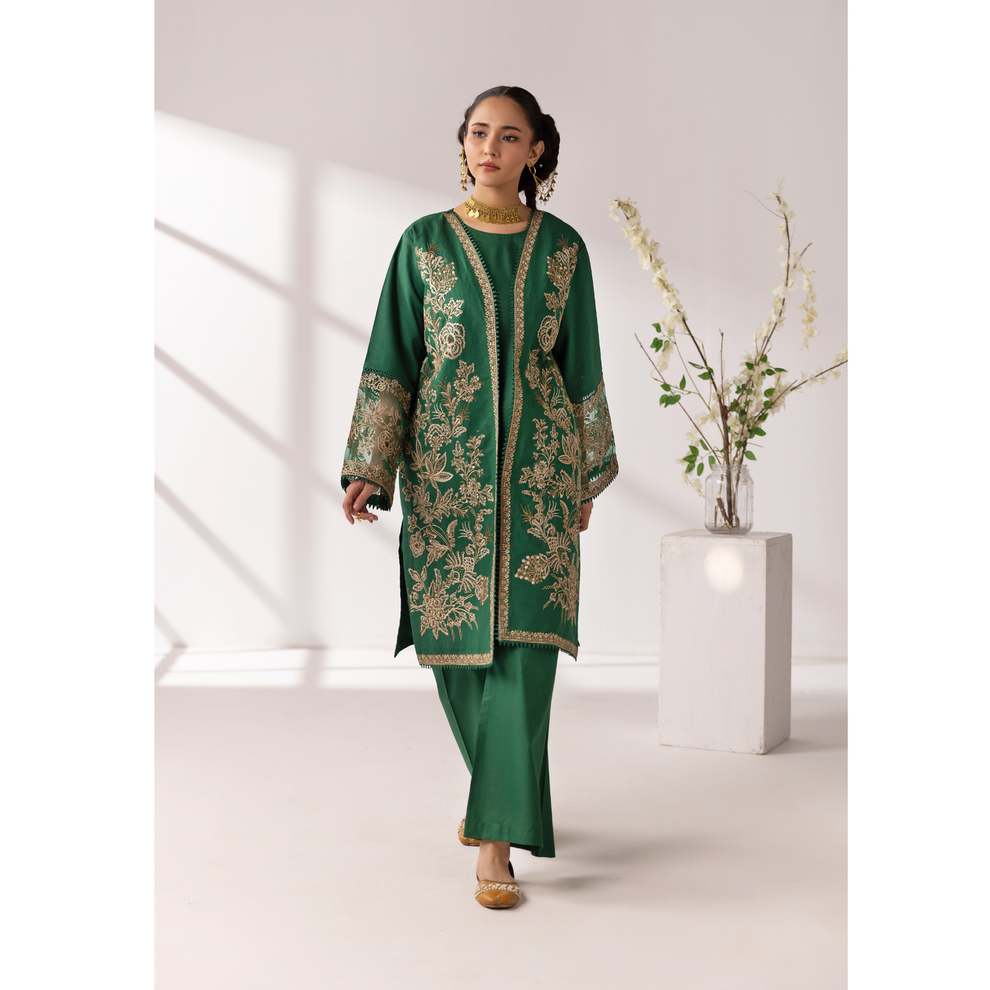 UMS-52 Maria.B inspired Embroidered Khaddar Jacket style dress with chiffon Duppatta by Simrans