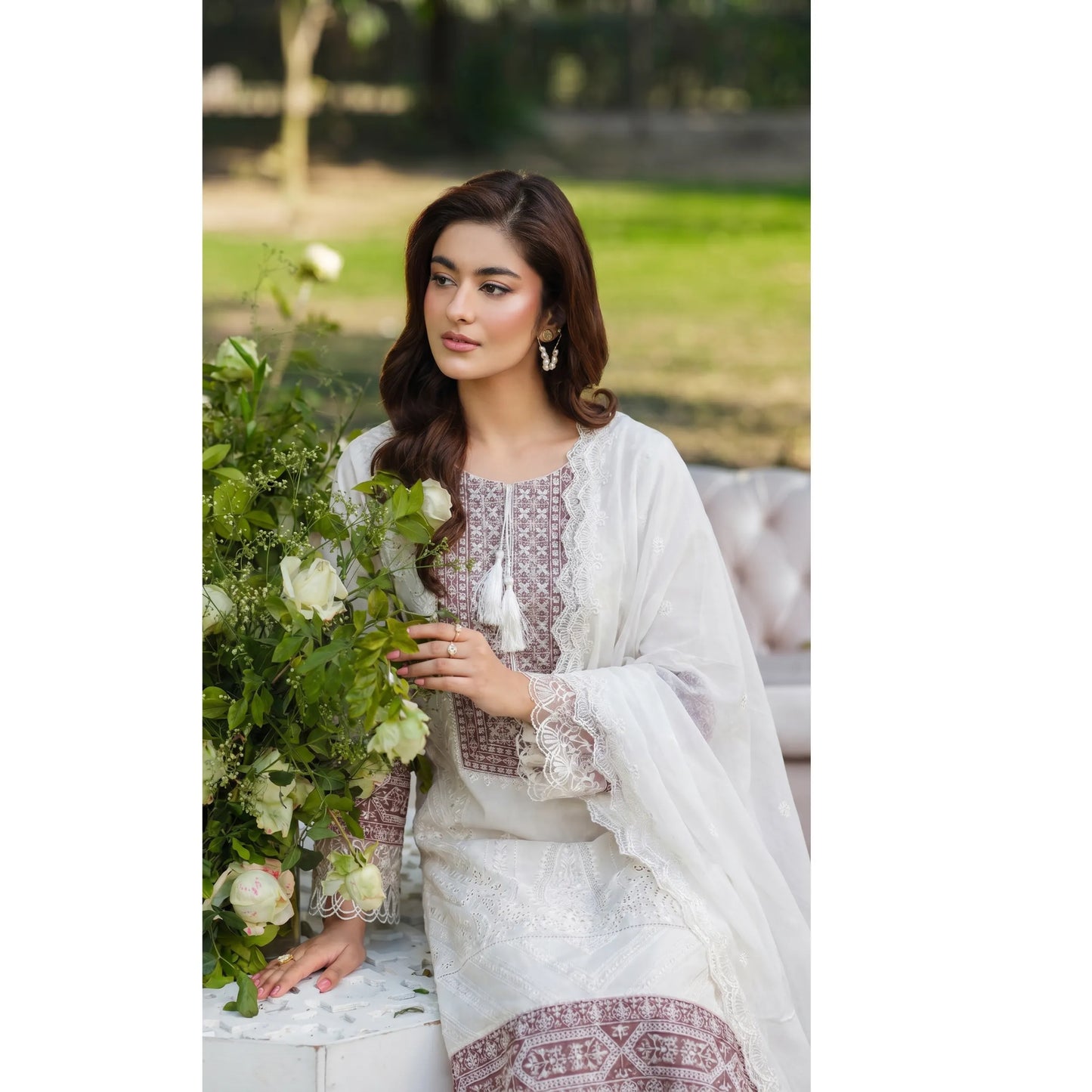 UB-02 3 Pc Embroidered Linen Dress With Embroidered Chiffon Dupatta  By UB