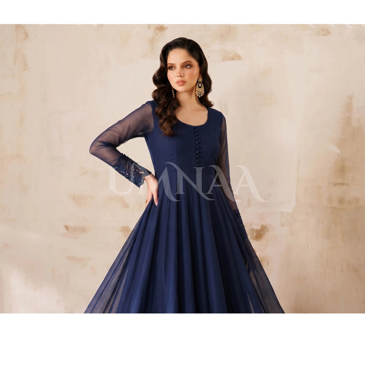 UA-204 Luxury Embroidered Chiffon Frock Collection 3 Pc | Ready to Wear | Umnaa