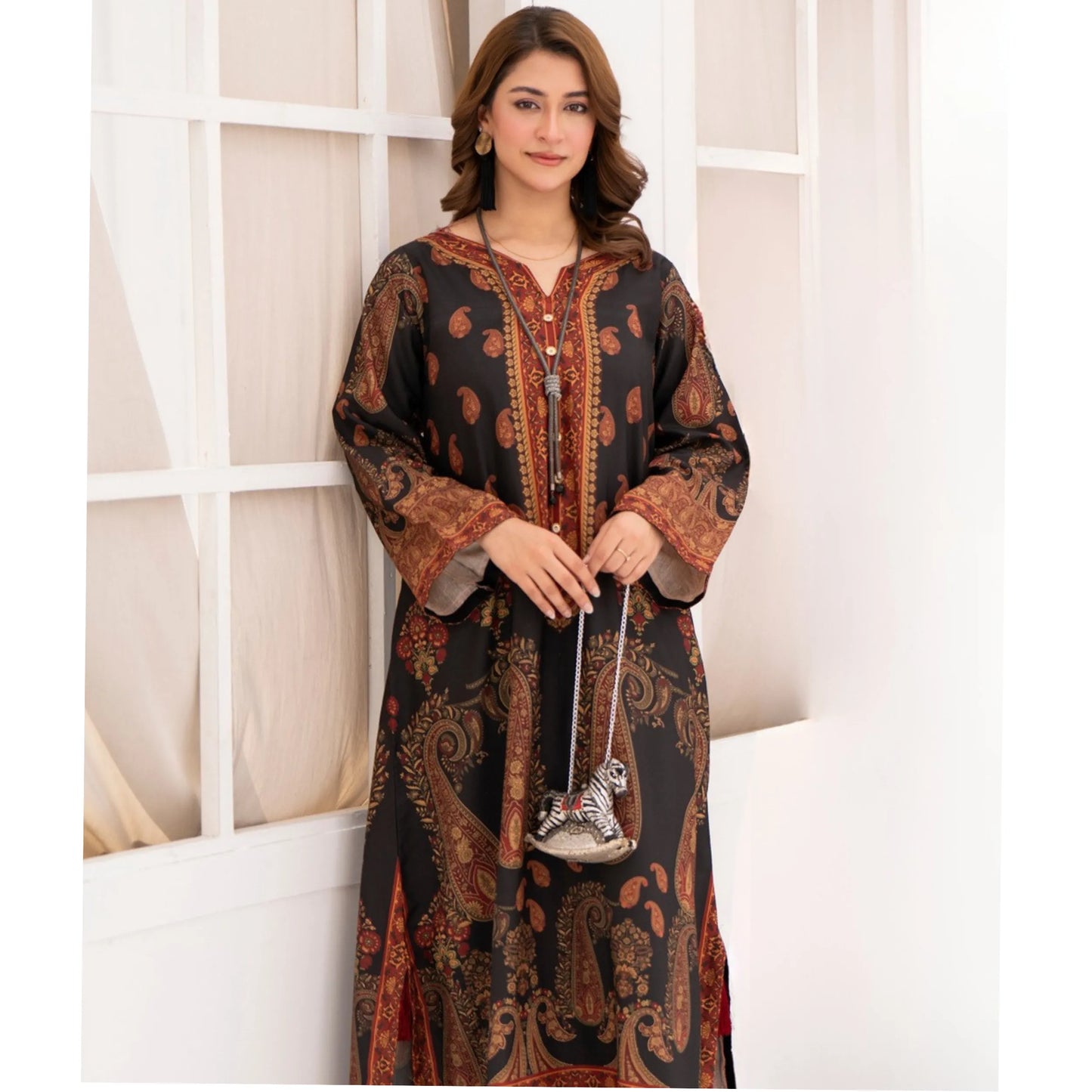 UA-215 " Printed Poly Silk Lawn Kaftan Style Co Ord Set Collection by Umnaa | Ready to Wear Pakistani Asian clothes