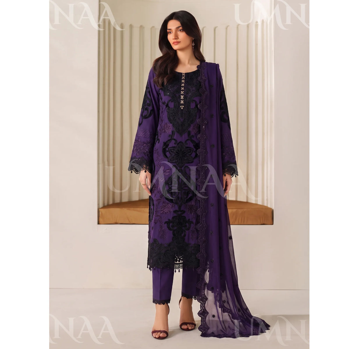 UA-296 Embroidered Chiffon 3 Pc Collection | Umnaa