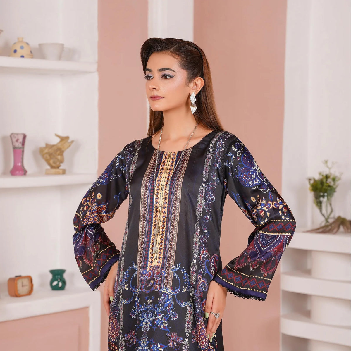 UA-312 Printed Shamooz Silk Printed Kaftan Style Co-Ord Set| Umnaa