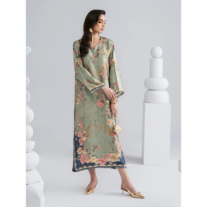 UAL-08 Printed Silk Kaftan with Trouser 2 Pc Set | Ally's