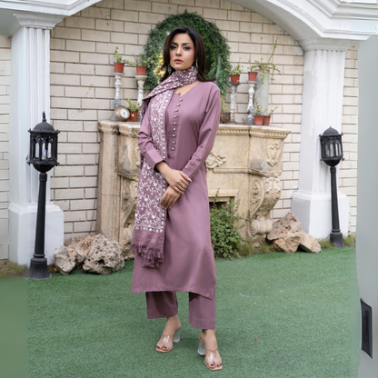 3 Pc Dhanak Dress with Embroidered Shawl | Winter Collection | Raniya.h | UMRAH0801