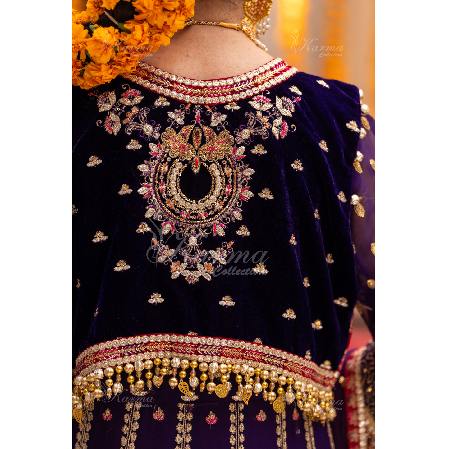 Luxury Embroidered  chiffon long Maxi with velvet jacket | Wedding Collection | karma Collection | UMKC01401