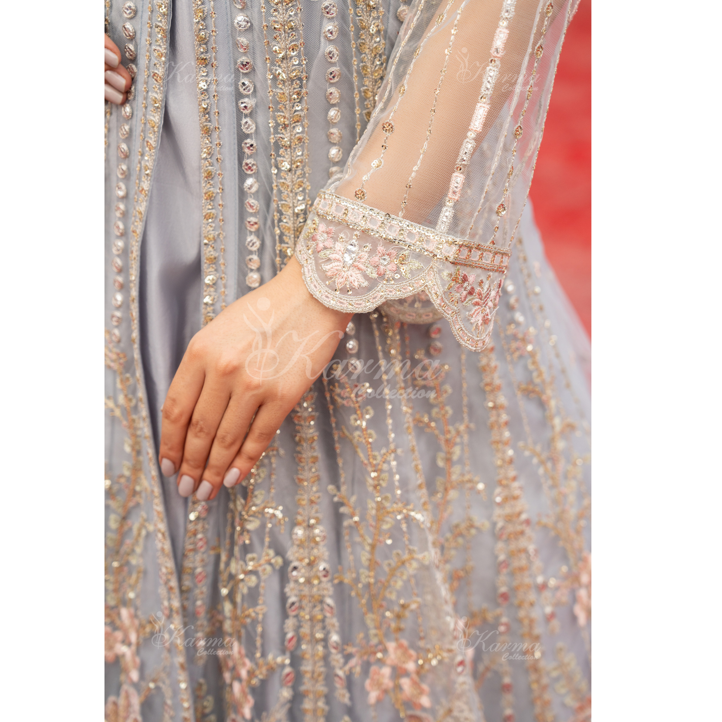 Luxury Embroidered soft Net long Maxi | Wedding Collection | karma Collection | UMKC01301