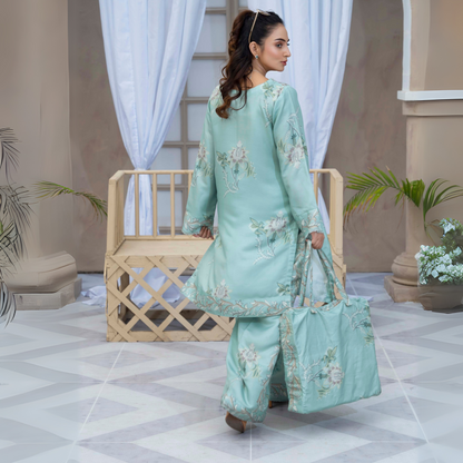 2 Printed Pakistani Co-Ords Set with Bag | Ready to Wear | Raniya.h | UMRAH0901