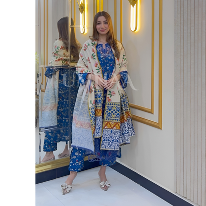 UA-36 Printed Embroidered Khaddar 3 Pc Dress | Ready to wear | UMNAA