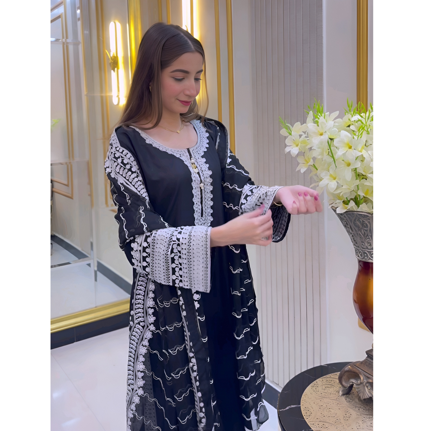 UA-47 Embroidered Linen with Chiffon Duppata Pc Dress | Ready to wear | UMNAA