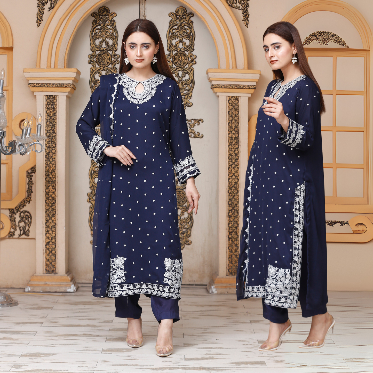 UA-54 3Pc Luxury Embroidered Chiffon Dress with Chiffon Dupatta 3 Pc |Ready to Wear| Umnaa