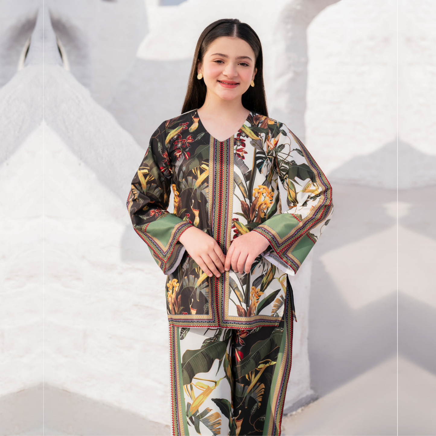 2 Pc Mother & Daughter Pakistani Printed Co-ord Set Collection by Garnet