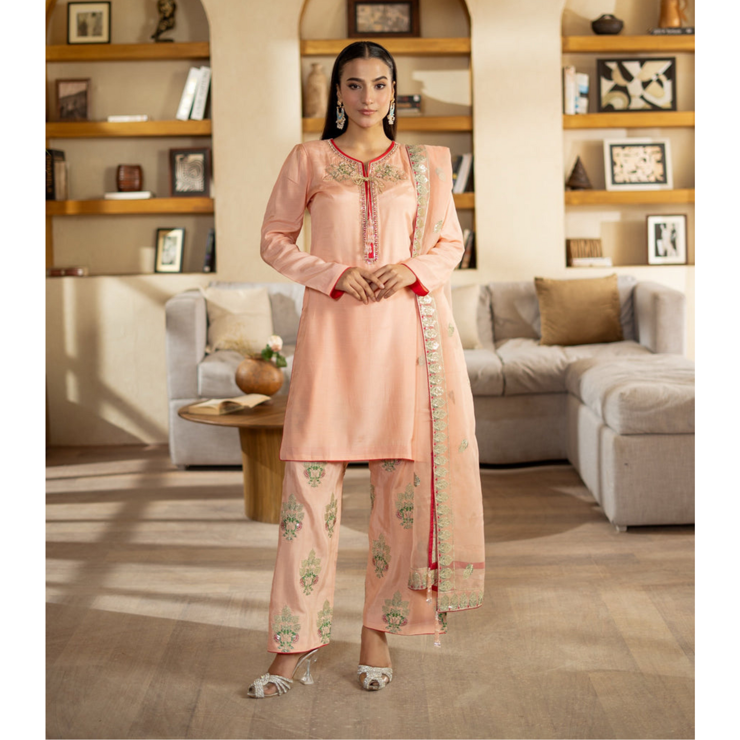 3 Pc Embroidered Raw Silk Farshi Shalwar kameez Pakistani Dress | Ready to wear | Raniya.h URA-14