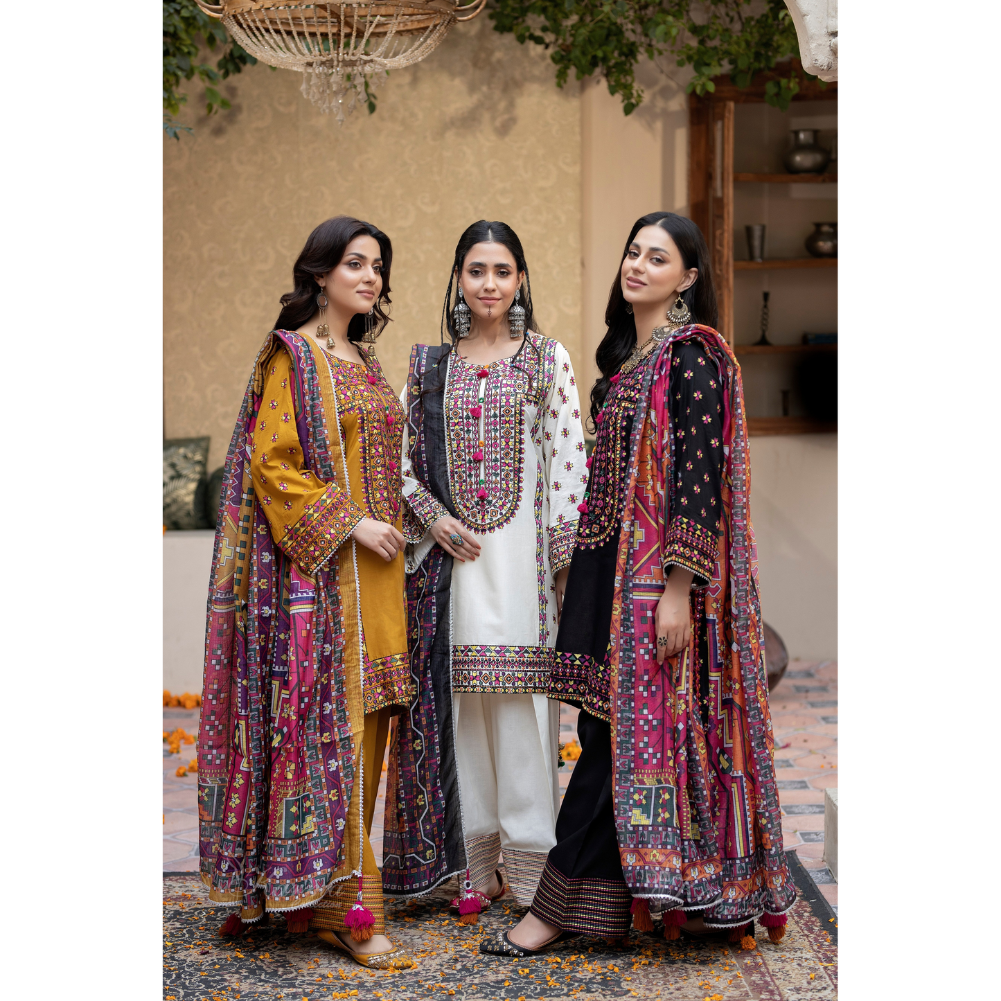 KC-1433 Embroidered Cambric Cotton Farshi Shalwar Kameez Ready to Wear 3 Pc - Karma Collection