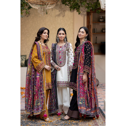 KC-1433 Embroidered Cambric Cotton Farshi Shalwar Kameez Ready to Wear 3 Pc - Karma Collection