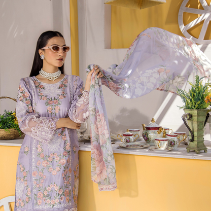 Floral Embroidered Viscose Linen 3 Pc Pakistani Dress | Ready to wear | Traditional Thread